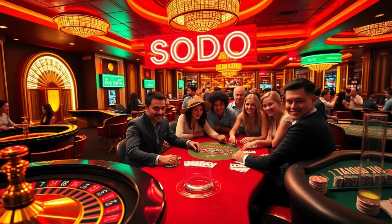 Excitement surges as gamblers enjoy high-stakes action at SODO casino tables.