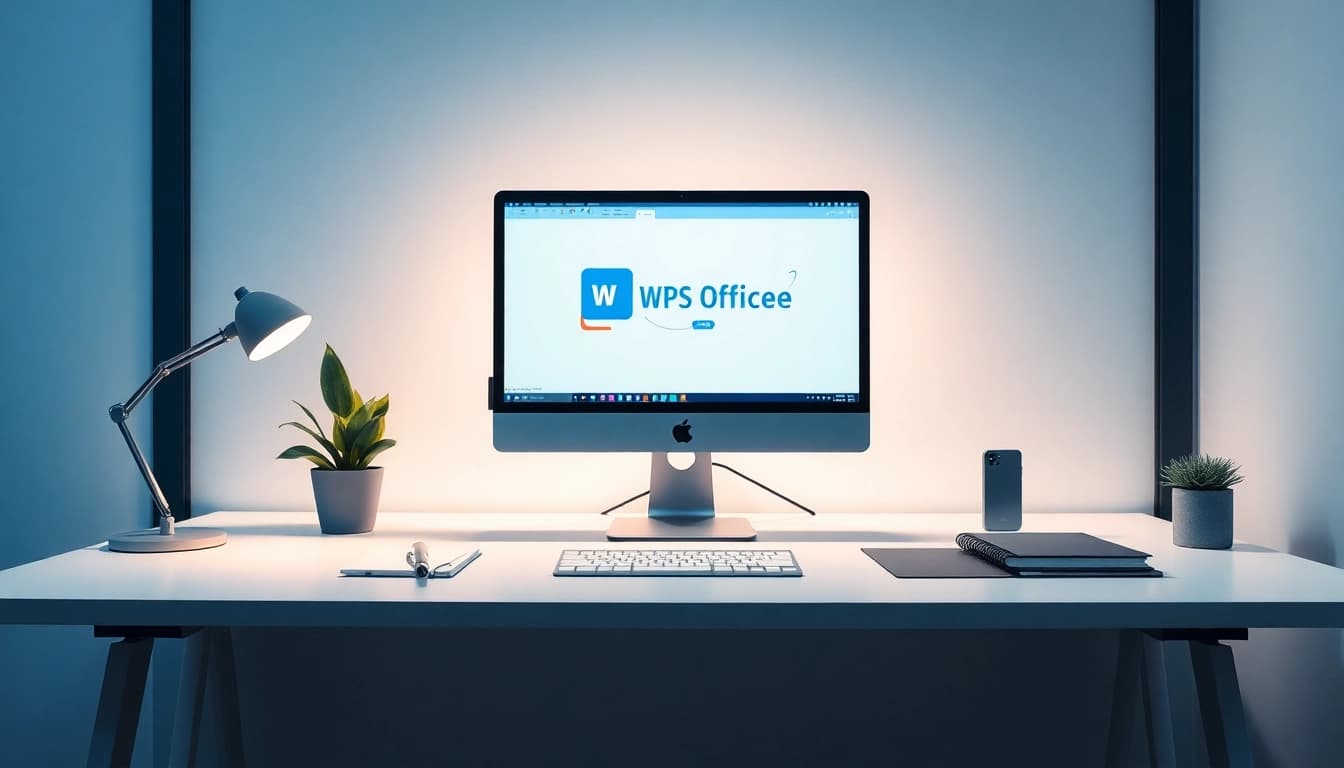现代工作区桌面上的WPS Office界面，展示生产力工具。