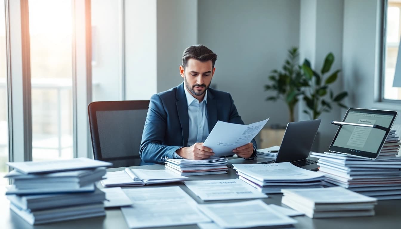 Certified translation professional working diligently in an office setting.
