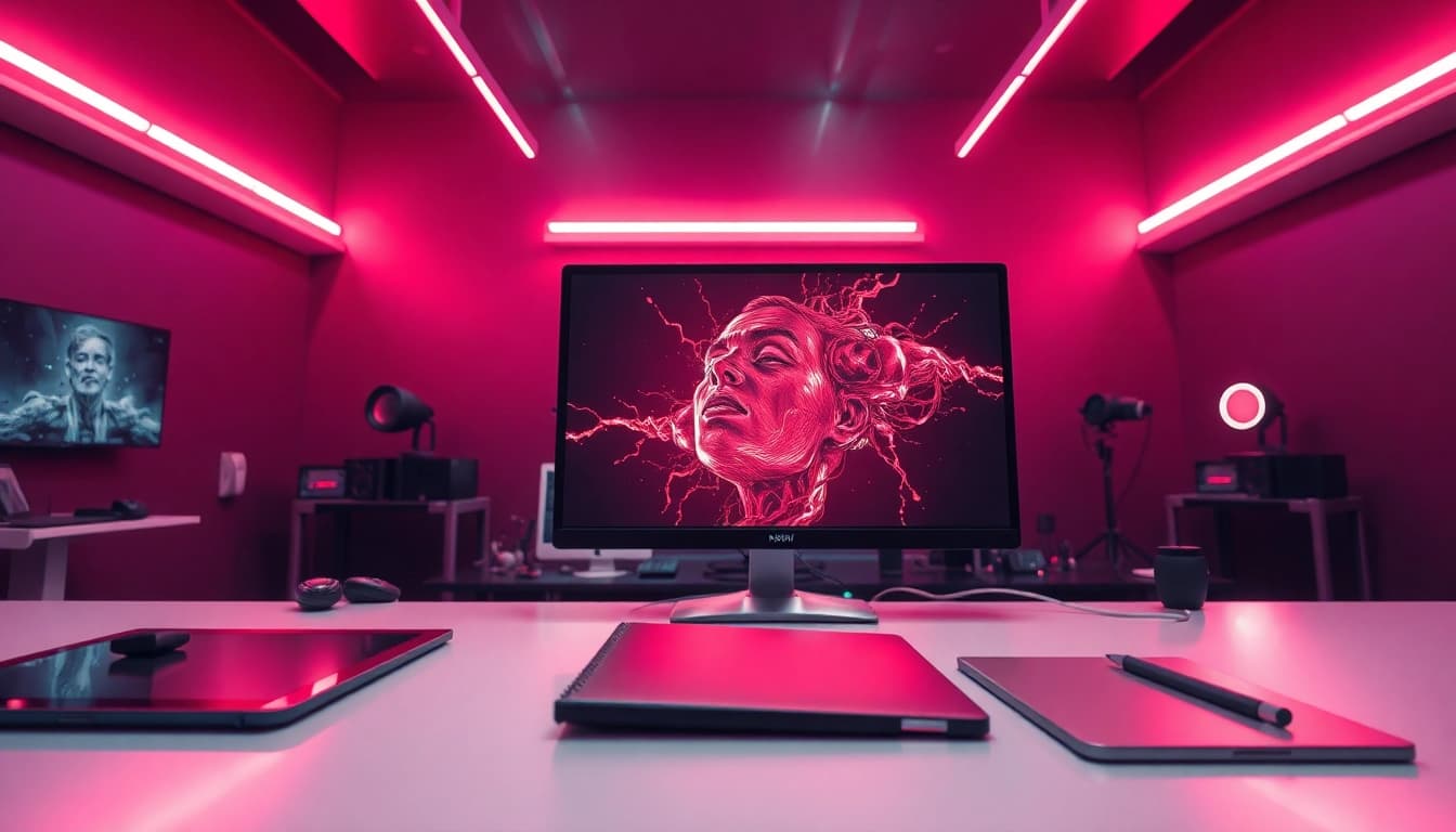 AI NSFW digital art creation in an innovative studio environment
