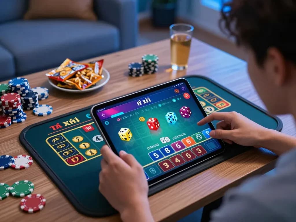 Tài xỉu online player making strategic betting decisions with vibrant app interface