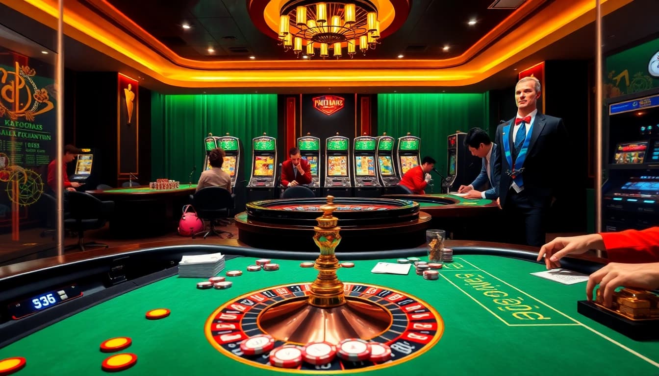 Kèo Bóng Đá betting scene with players engaged in a professional casino atmosphere