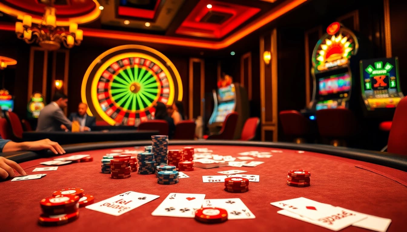 Experience thrilling gaming at PH33 casino with vibrant tables, cards, and roulette.