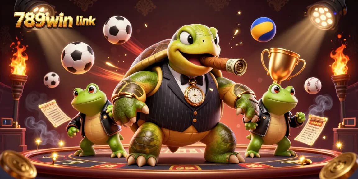 Engage with thrilling bets at 789win link while enjoying casino excitement with a 3D turtle and bullfrogs.