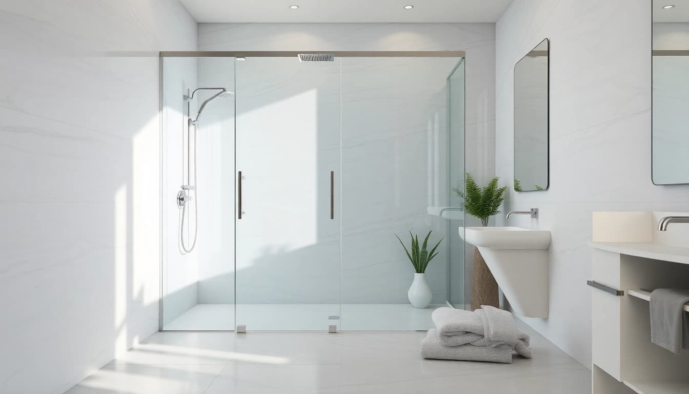 Showcase of a wet room shower screen with elegant design and stylish features.