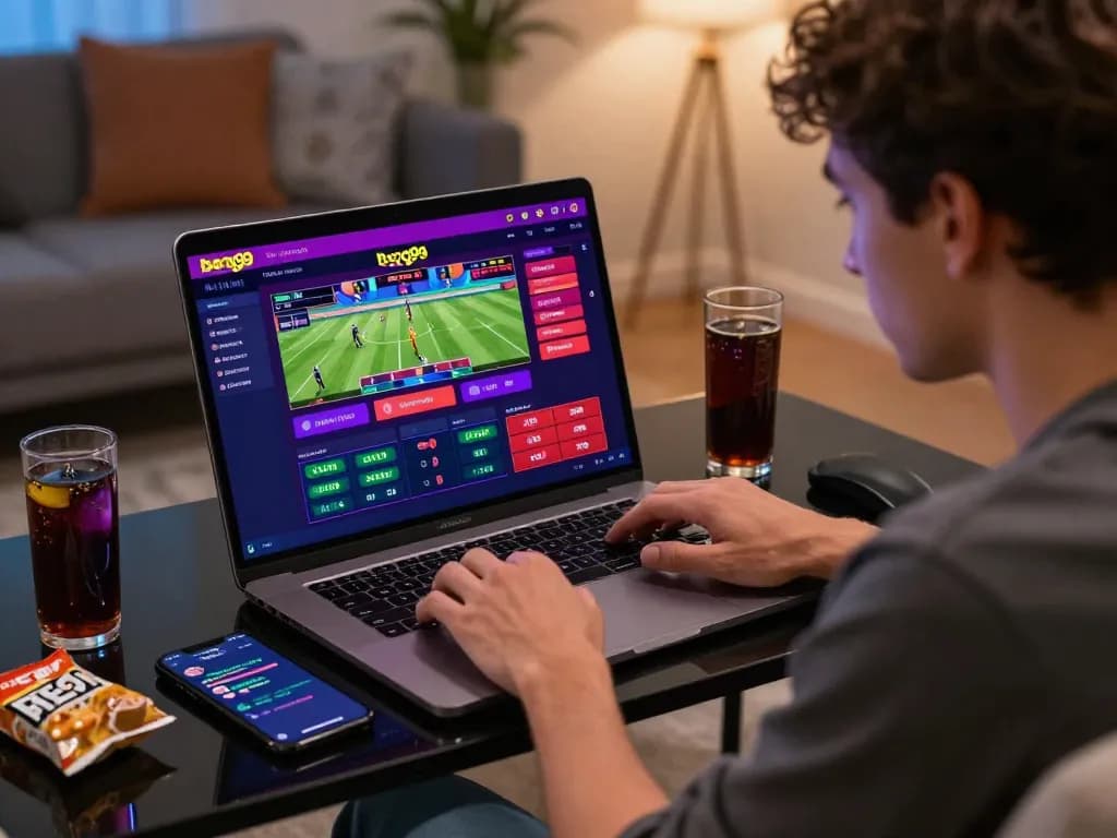 Engaging user exploring the bong99 betting platform in a modern living room.