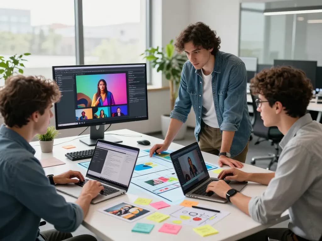Dynamic team using the image to prompt tool in a modern tech workspace.