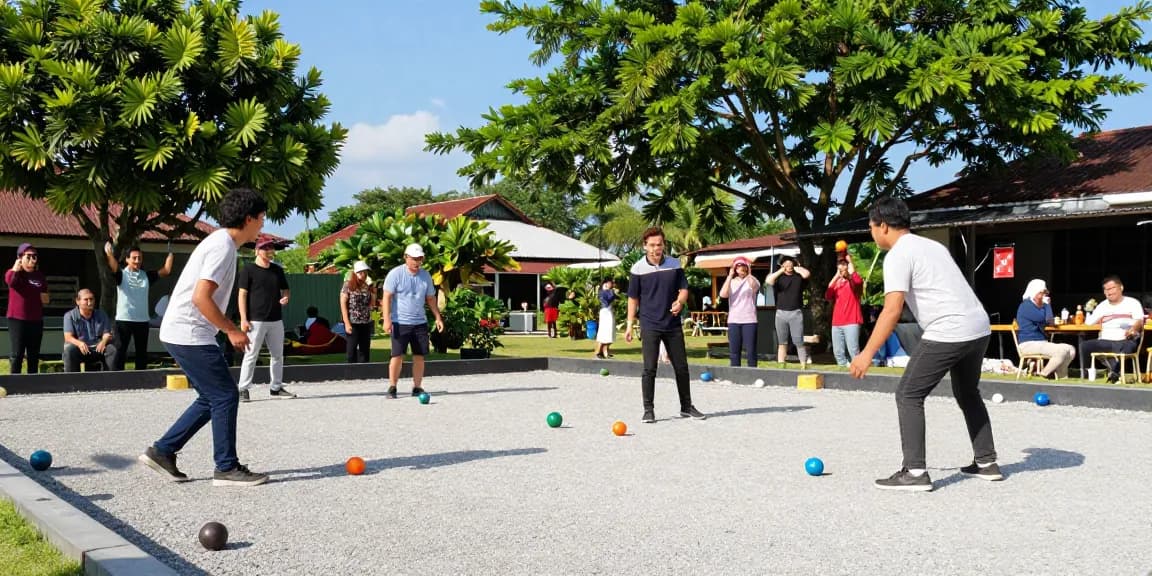 Exciting petanque game at fopikotabontang.org with players engaging and cheering in a vibrant community setting.