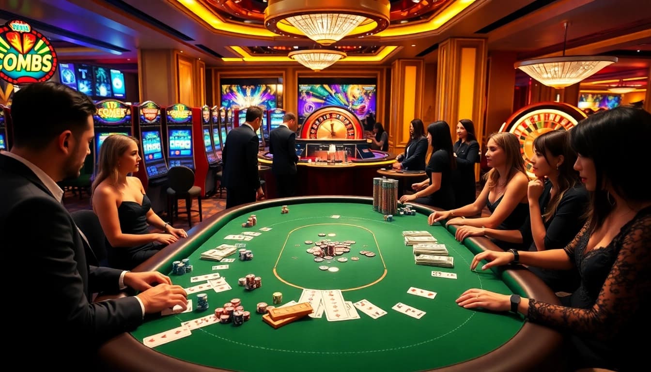 Experience the thrill of bet888 at a vibrant casino, featuring poker tables, roulette wheels, and live dealers.