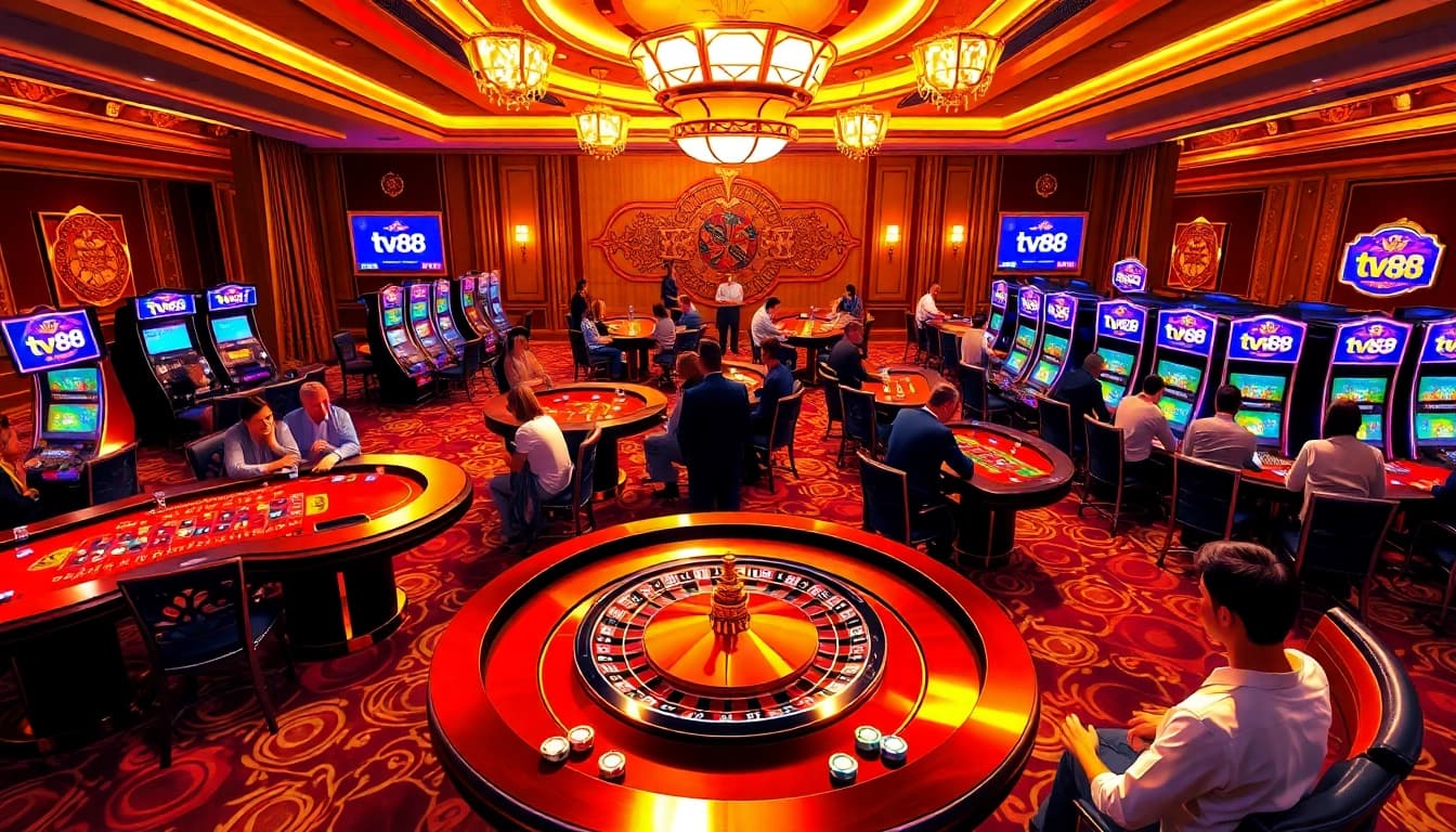 Experience thrilling gameplay at tv88 with vibrant casino tables and lively players.