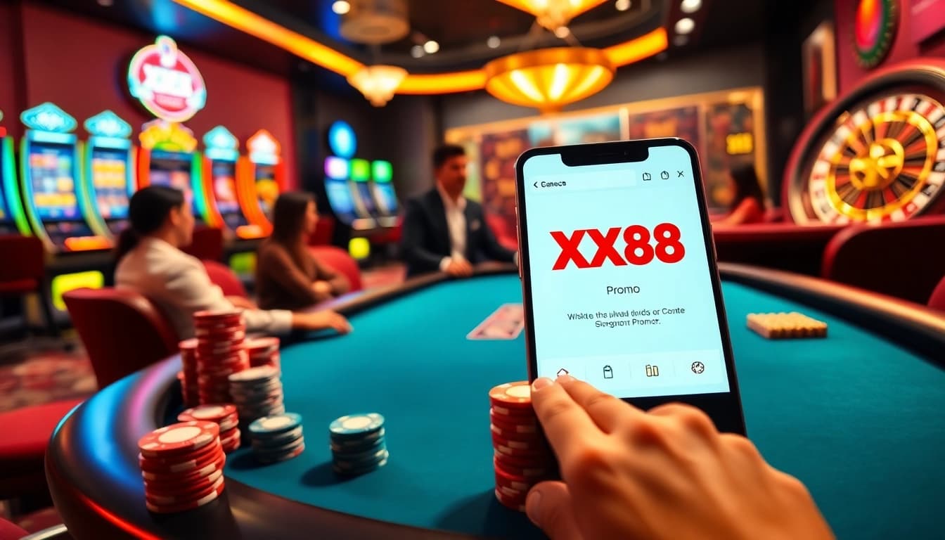 The adrenaline of gambling at https://xx88.promo/, featuring poker chips and an engaging casino atmosphere.