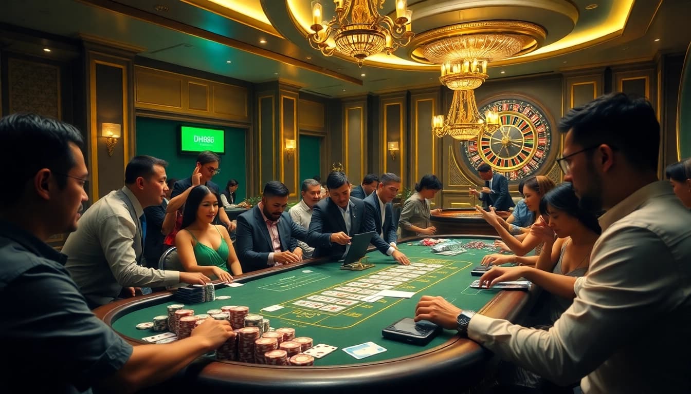 DH88 table gambling scene showcasing excitement and luxury in a vibrant casino setting.