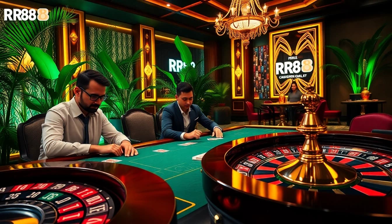 High-stakes poker action at https://rr88.lat/, showcasing vibrant chips and cards.