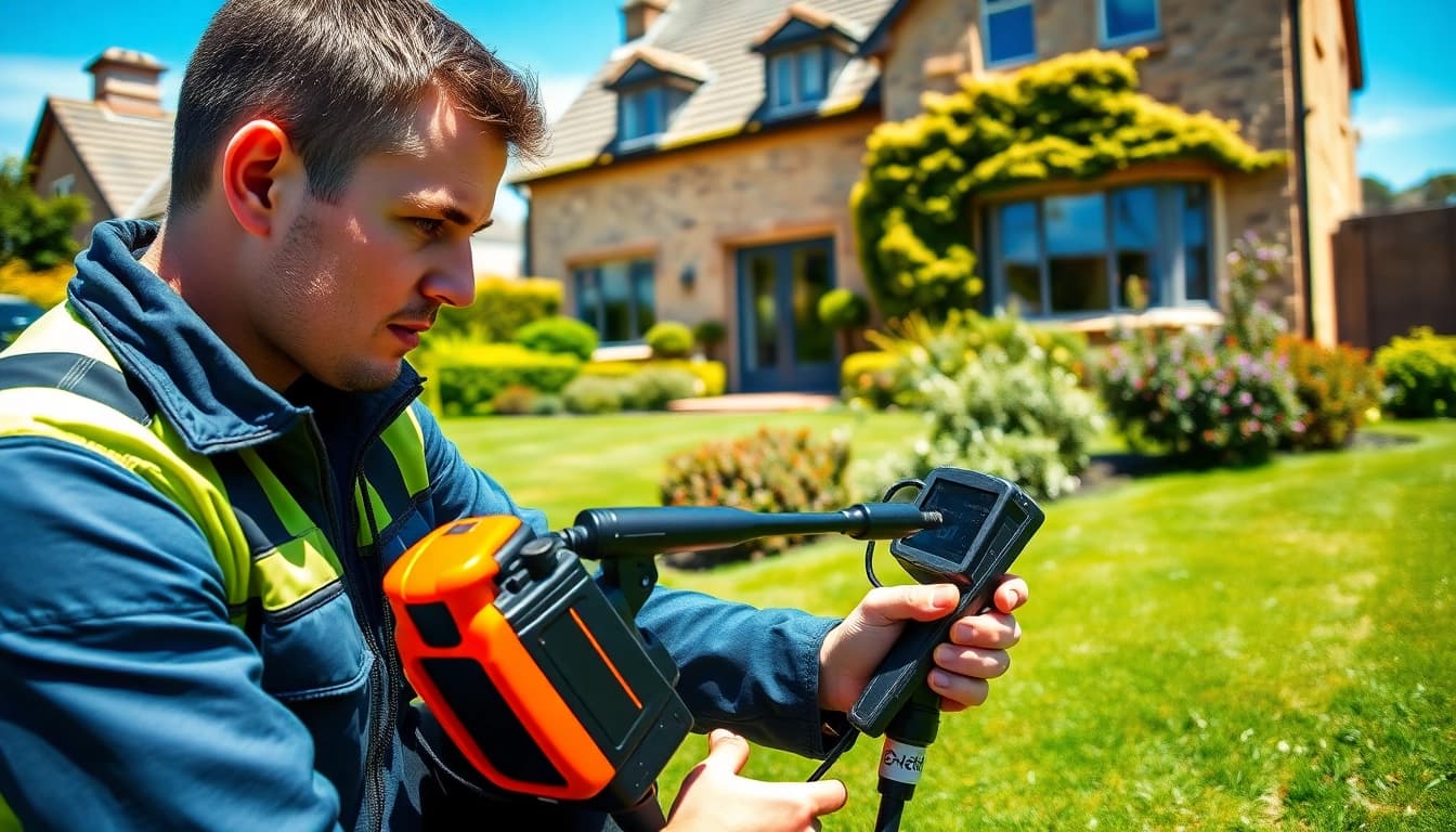 Expert in leak detection Cornwall using advanced technology to uncover hidden leaks in a residential area.