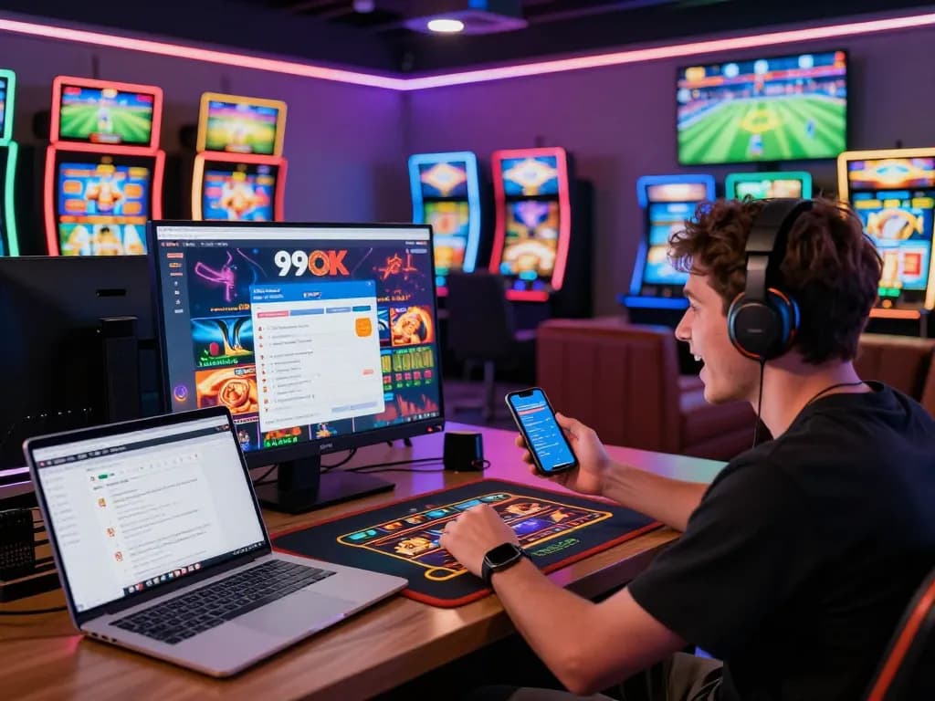 Engaged player enjoying the 99ok gaming platform with vibrant visuals and live betting.