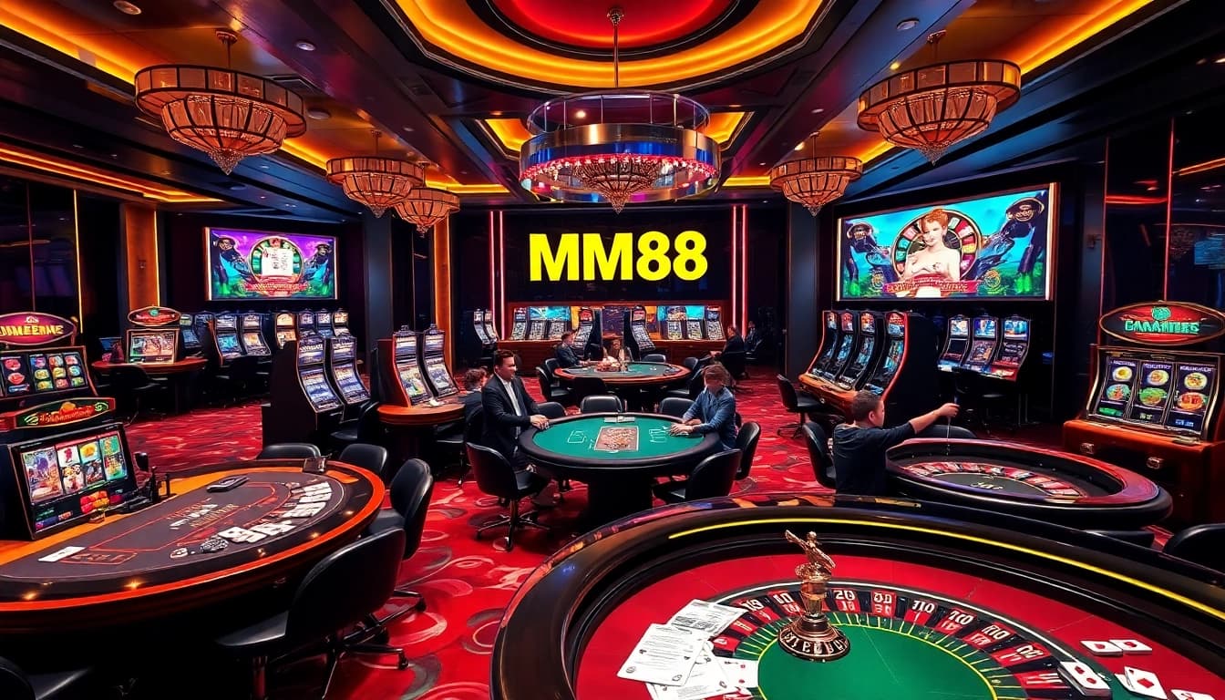 Experience thrilling gameplay at MM88 casino with vibrant slot machines and poker tables.