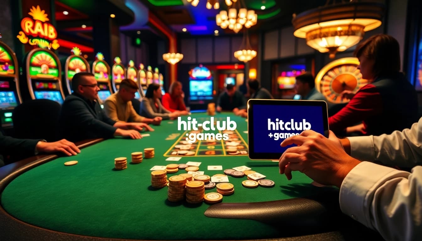 A thrilling poker game at hit-club.games showcasing glimmering chips and engaging players.