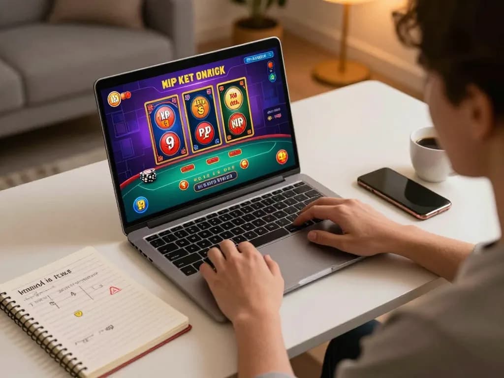 Engaged player enjoying online casino games at RR88 with strategic notes and cozy atmosphere.