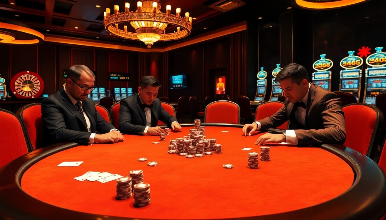 Experience the thrill of gambling with win678 in a lively casino scene featuring poker, roulette, and slot games.