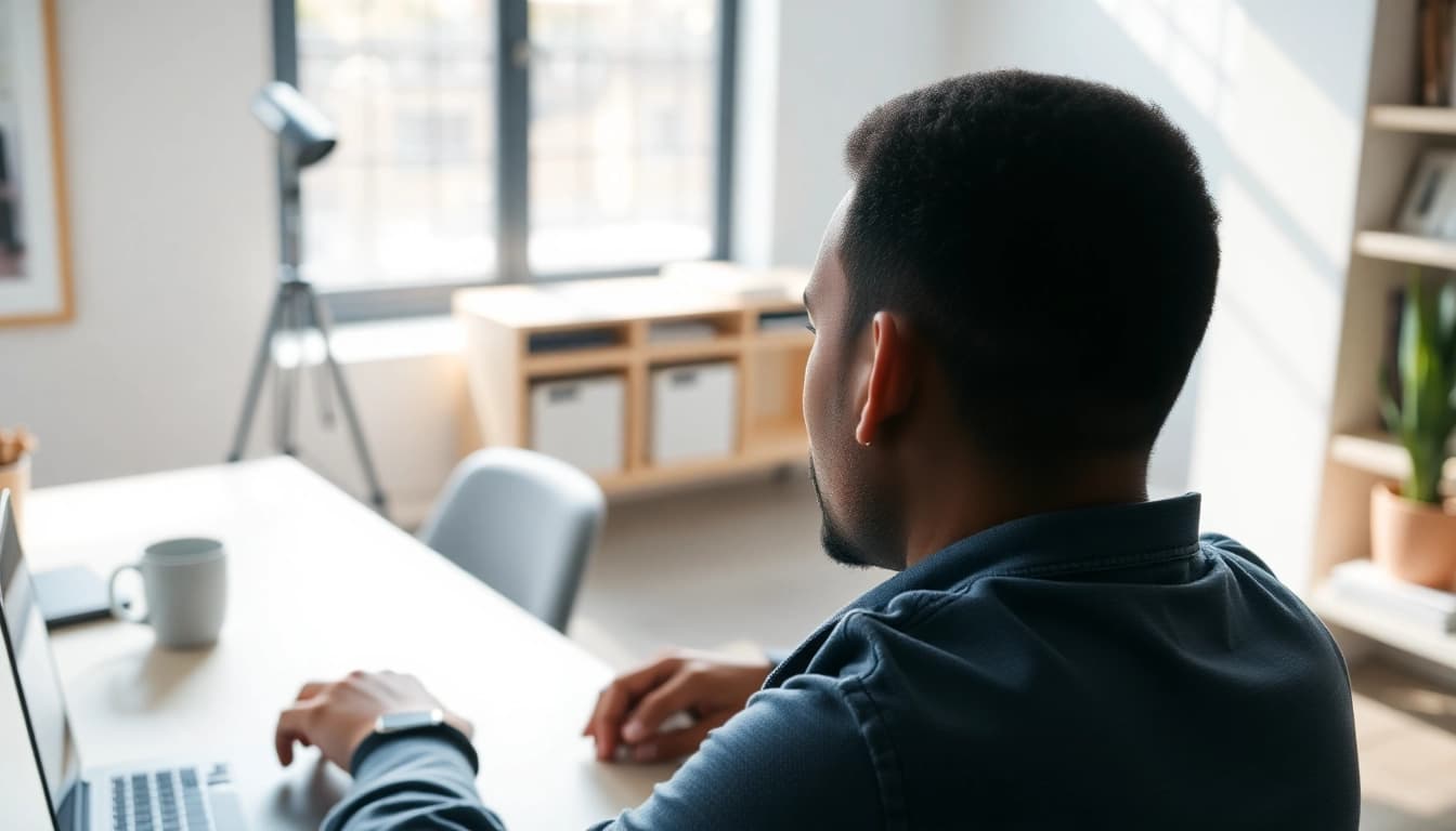 Efficiently navigating the eta application uk process on a laptop in a vibrant office.