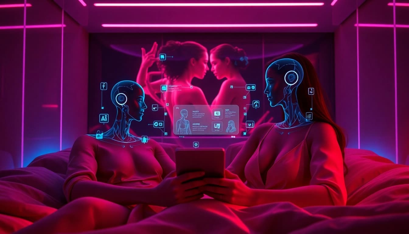 Engaging with a sex AI chatbot in a romantic ambient setting, showcasing advanced technology.