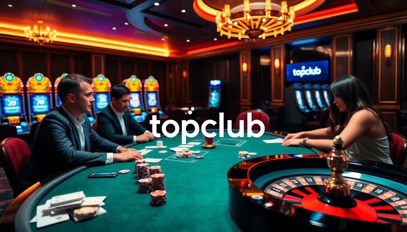 Experience thrilling poker action at topclub with vibrant tables and luxurious casino atmosphere.