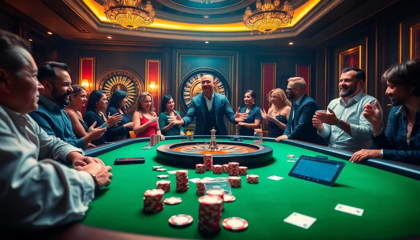 Experience thrilling gambling action at zbet with poker tables and vibrant casino atmosphere.