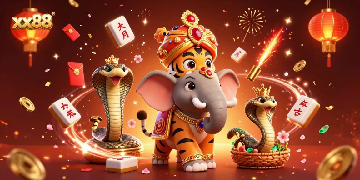 Spin lucky reels at xx88 with vibrant 3D casino-themed artwork featuring a majestic tiger and elements of fortune.