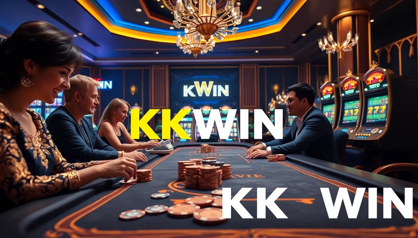 Engaged gamers enjoying KK WIN online slots at a vibrant virtual casino table.