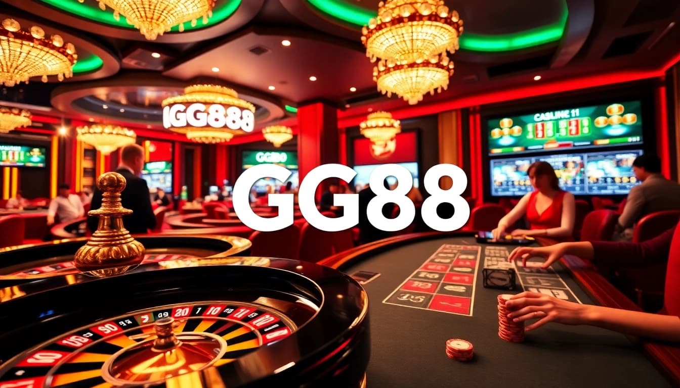 Experience thrilling gaming at GG88 with roulette, poker chips, and online betting excitement.