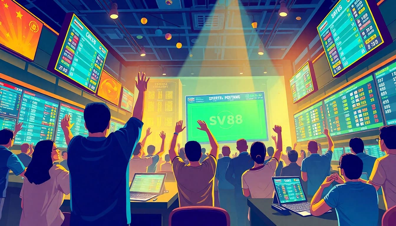 Experience the excitement of SV88 sports betting with lively participants celebrating their wins.