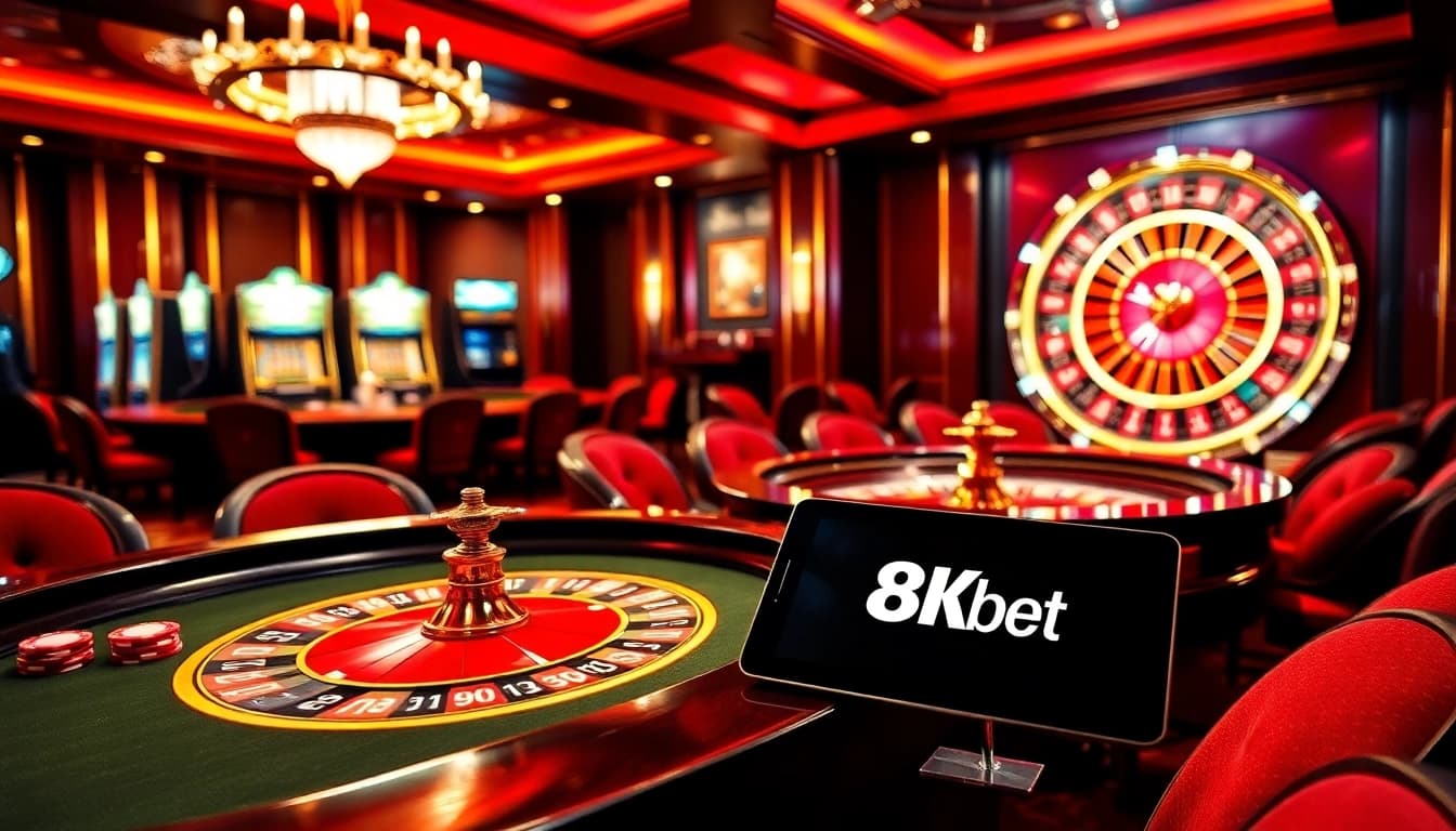 Experience high-stakes excitement at 8kbet with vibrant casino gameplay featuring roulette and poker.