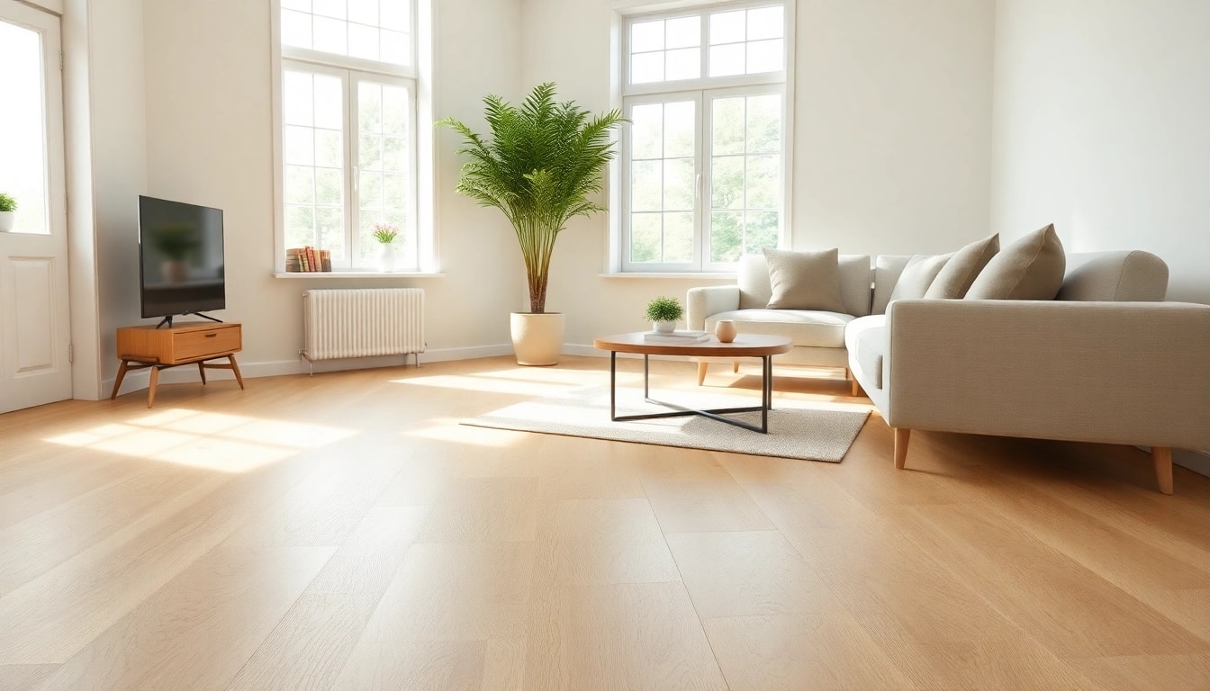 Explore the warmth and beauty of blonde oak vinyl flooring near me in a modern living space.