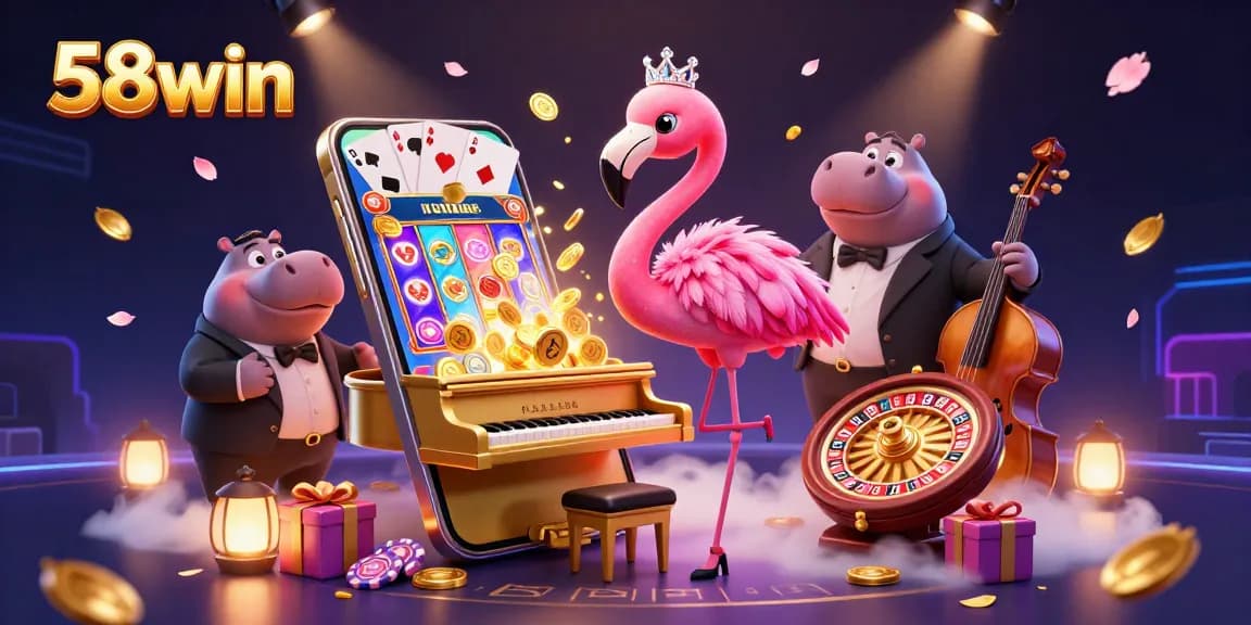 Experience thrilling gameplay with 58win's vibrant 3D casino scene, showcasing exciting slot games.