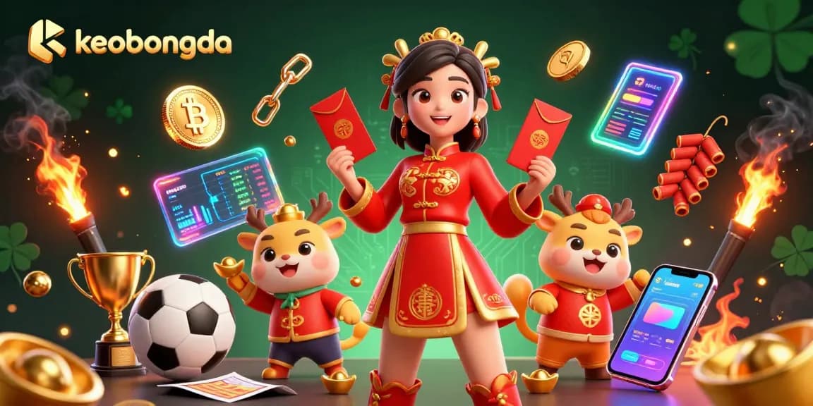 Witness keobongda's vibrant 3D illustration of Asian woman in festive attire placed within a dynamic sports betting scene.
