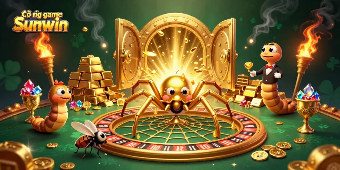 Engage in the Cổng game Sunwin with colorful characters and a dynamic roulette-themed scene.