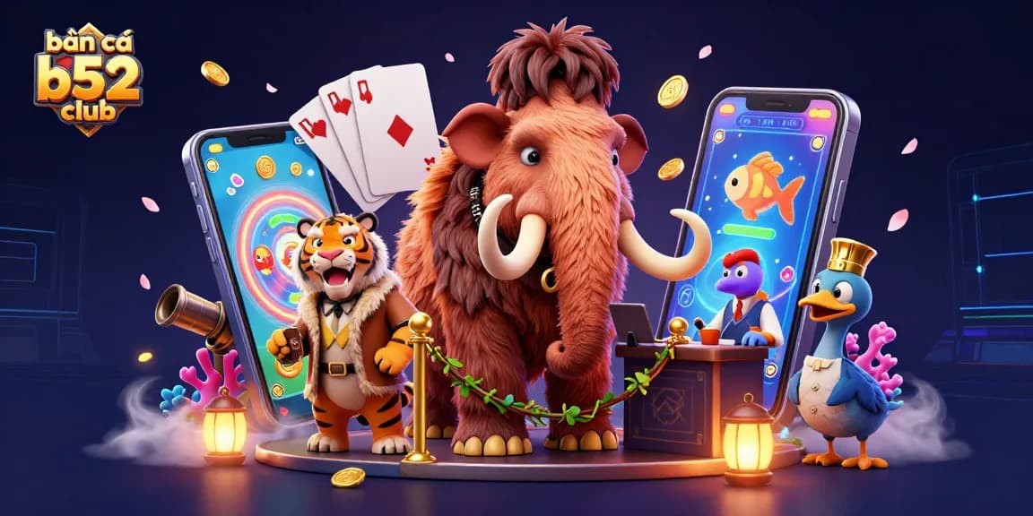 Bắn cá b52 club showcases thrilling fish shooting action with dynamic characters and vibrant game elements.
