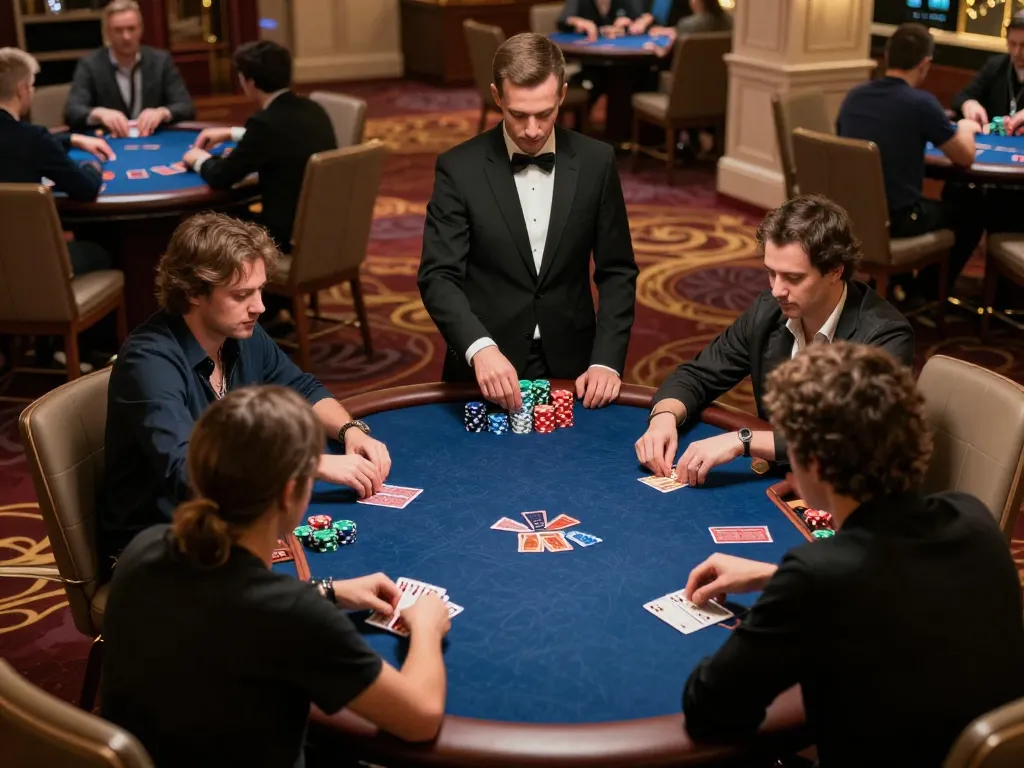 Players engaged in a high-stakes poker game at an upscale casino, showcasing Khuyến mãi UU88 loyalty and strategy.
