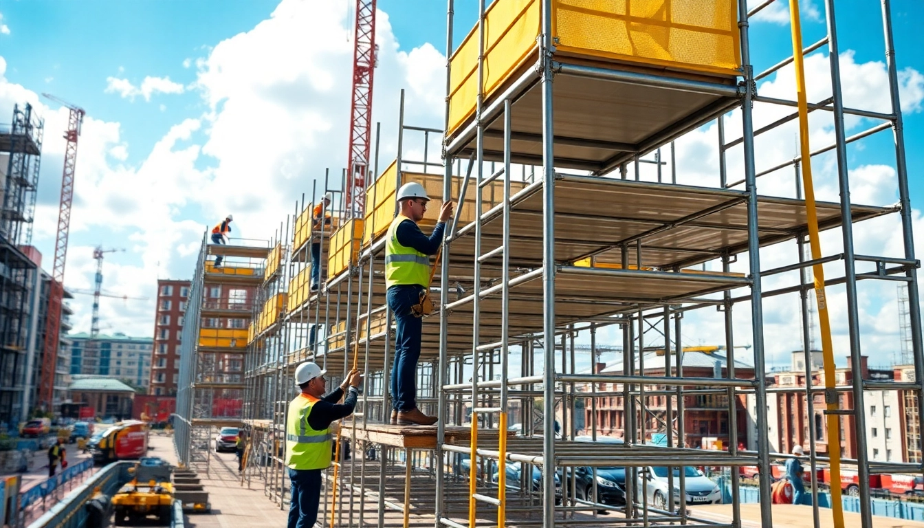 Scaffolders Bolton erecting scaffolding structures on a site showcasing professionalism and safety.