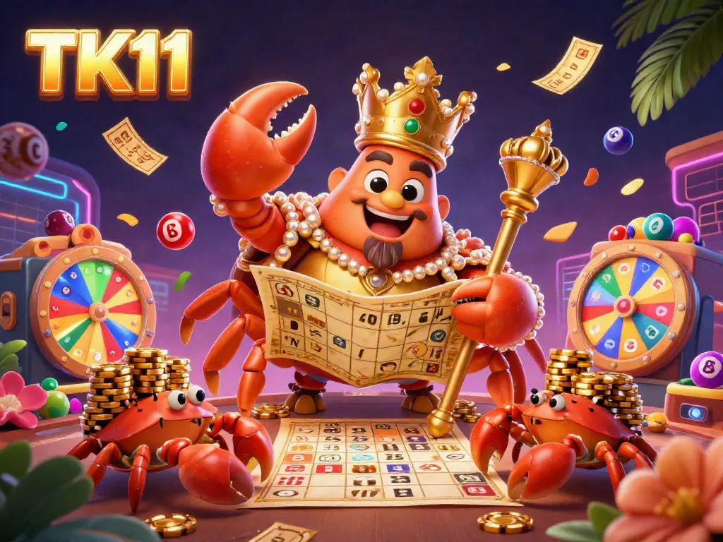 Engage with the TK11 gambling experience featuring vibrant characters and dynamic lottery elements.