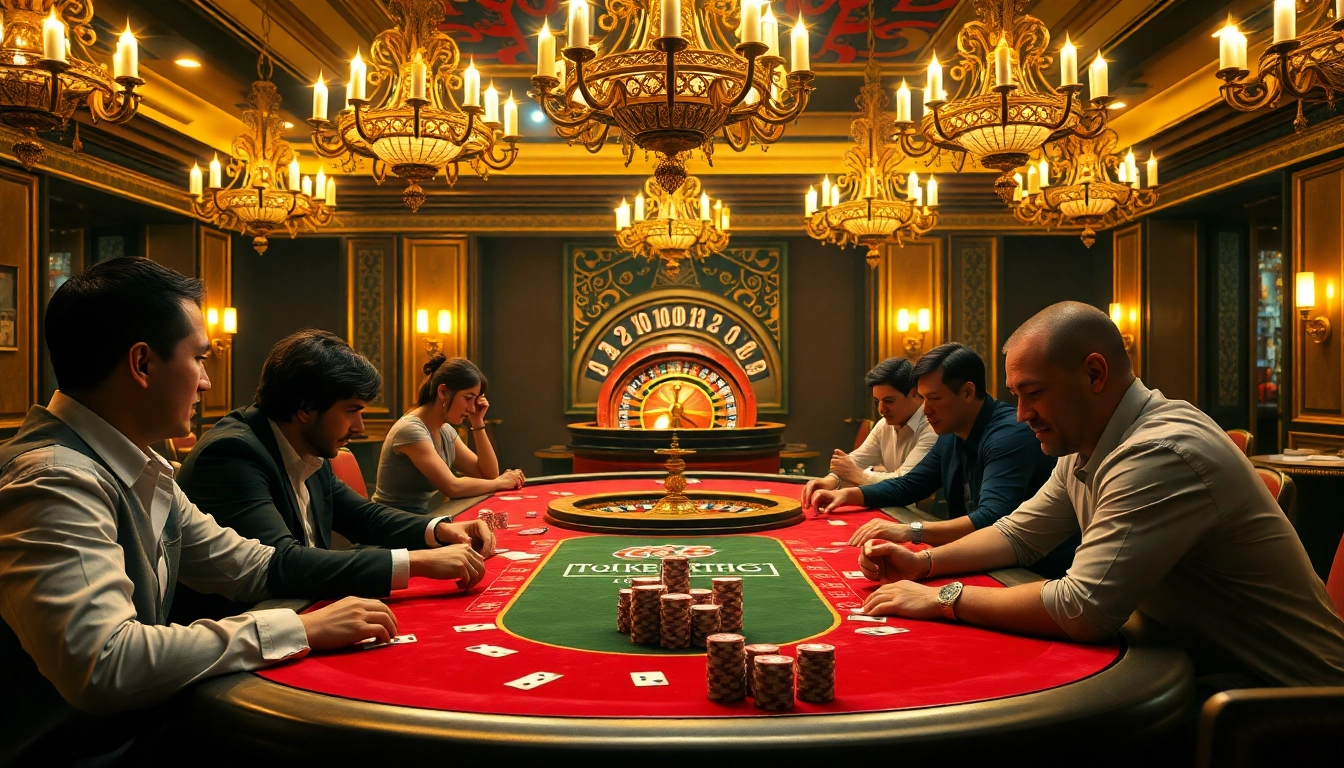 Exciting GG88 poker table scene highlighting high-stakes gambling and luxurious ambiance.