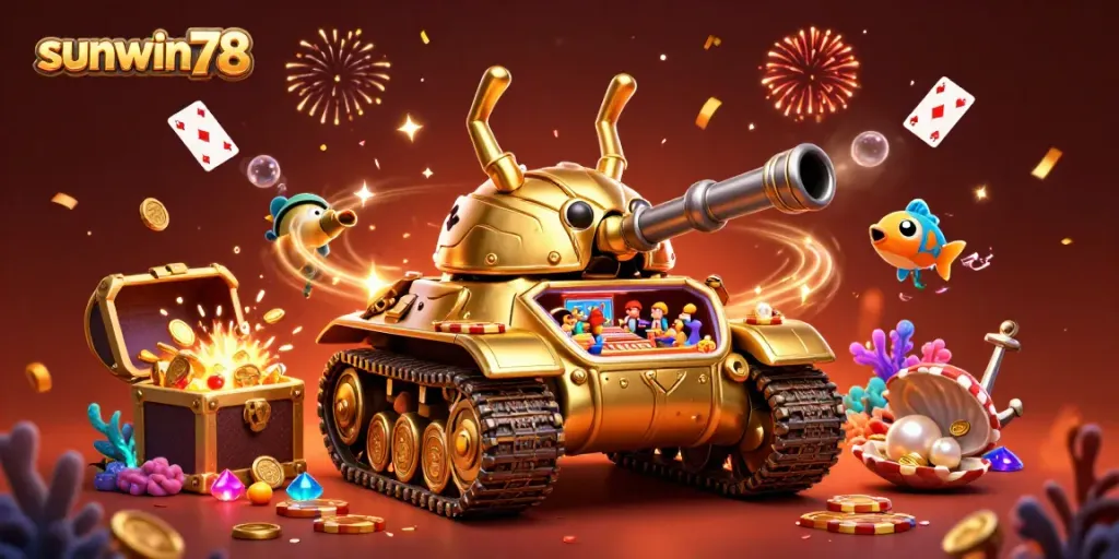 Experience thrilling gameplay at sunwin78 with a whimsical casino tank battling underwater treasures.