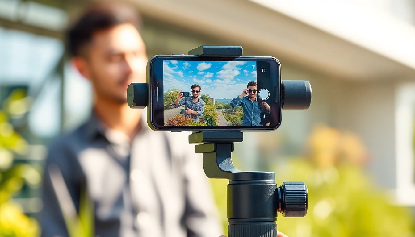 Smartphone gimbal in action, showcasing its features for capturing smooth video footage outdoors.