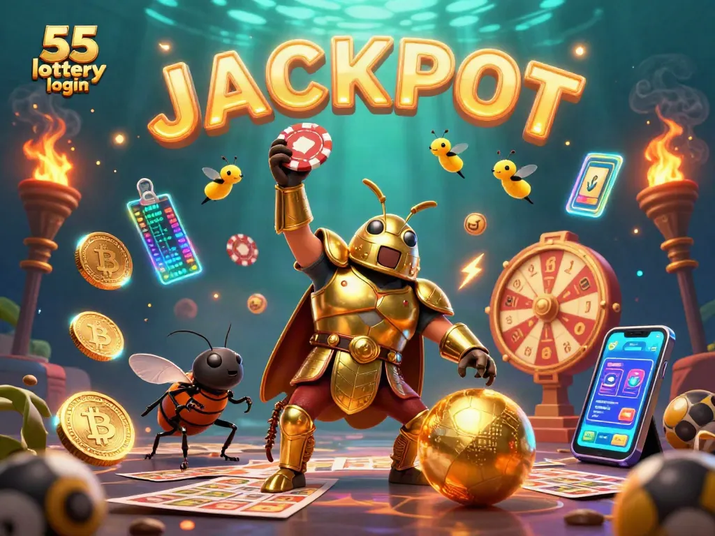 Win big with 55 lottery login in an engaging scene featuring fun elements of lottery gaming and excitement.