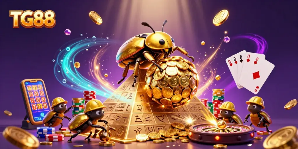 Experience exciting gameplay with TG88, featuring golden beetles and vibrant casino symbols.