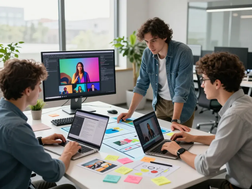 Dynamic team using the image to prompt tool in a modern tech workspace.
