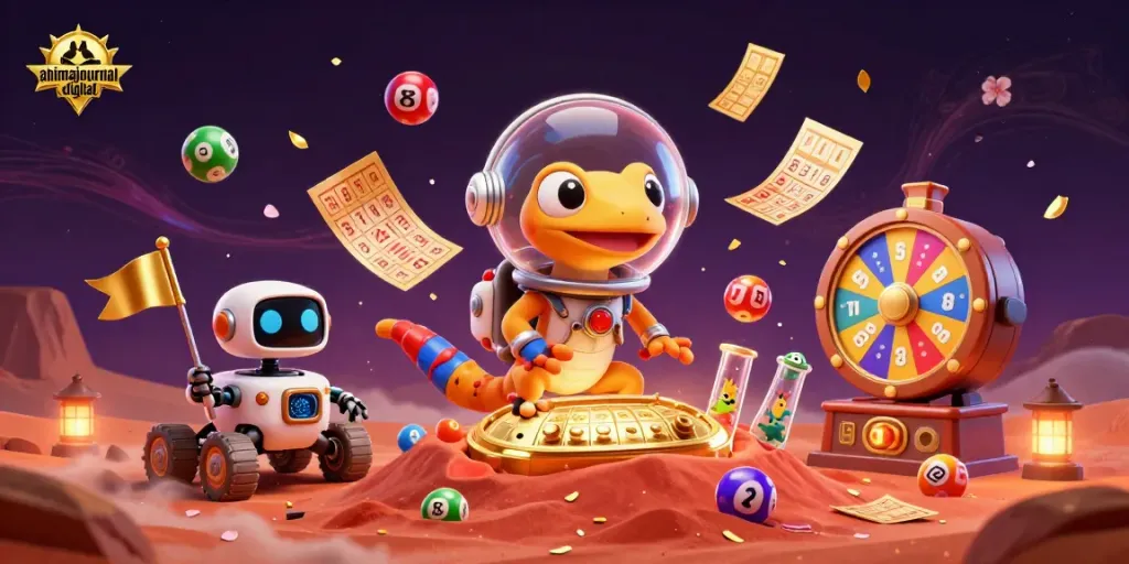 Engage with ahimajournal-digital in a vibrant Martian casino illustration showcasing dynamic gambling elements and excitement.