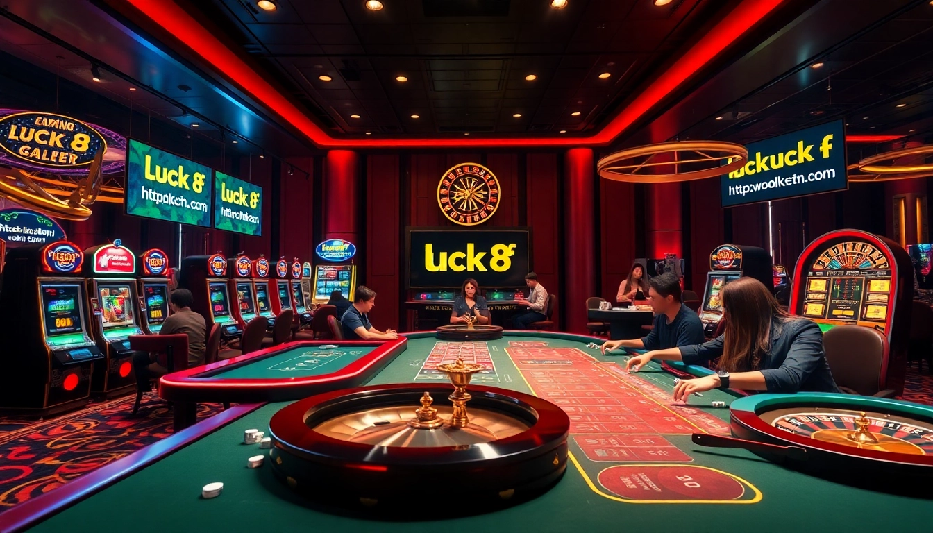 Experience thrilling games at http://luck8f.cn.com/ featuring elegant casino tables and vibrant slot machines.