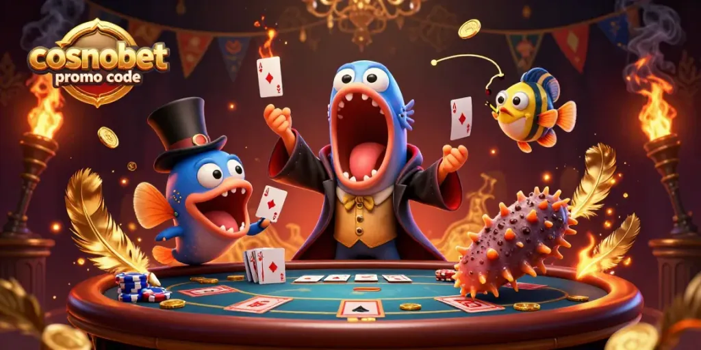 Play and win with the exclusive cosmobet promo code in this vibrant casino illustration.