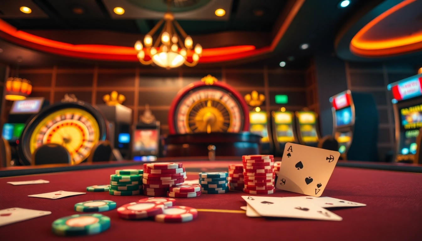 Engage with sunwin at a vibrant casino table filled with colorful poker chips and cards.